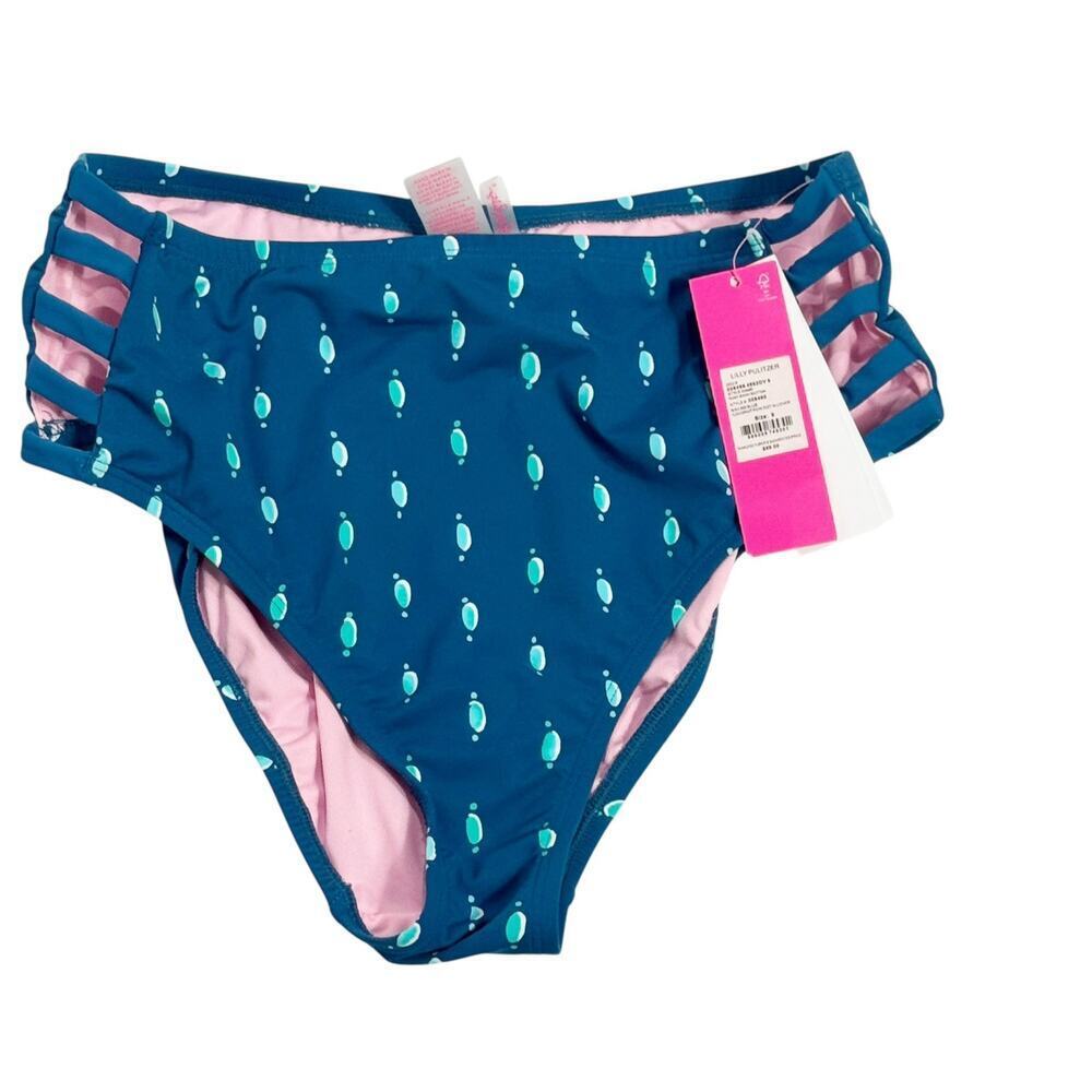 Lilly Pulitzer Rumy High Waisted Bikini Bottom Macaw Blue Coconut Row Size 8 NWT - Picture 8 of 11